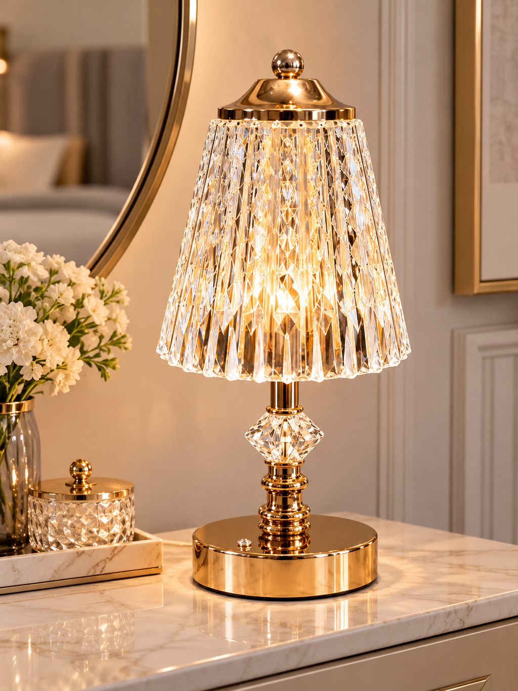 Luxury Crystal & Gold Table Lamp with Acrylic Shade