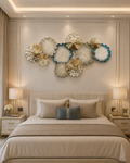 Luxury Gold & Blue Metal Wall Art | Modern Floral Wall Décor for Living Room & Bedroom