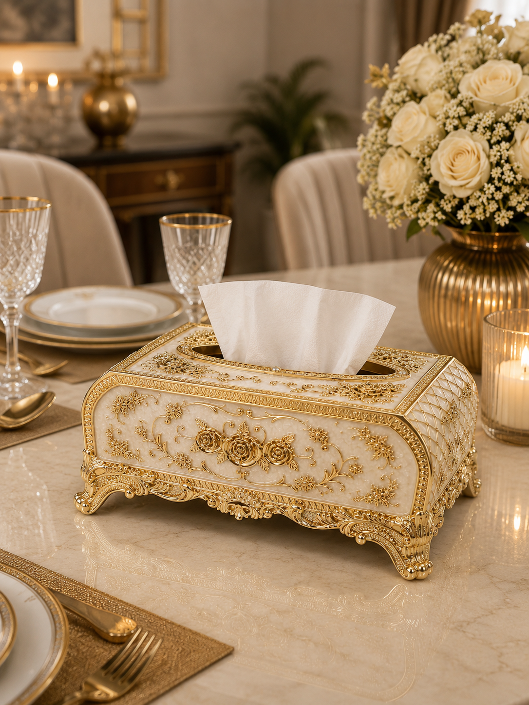 Luxury Vintage Metal Tissue Box Holder | European Floral Decorative Tissue Case