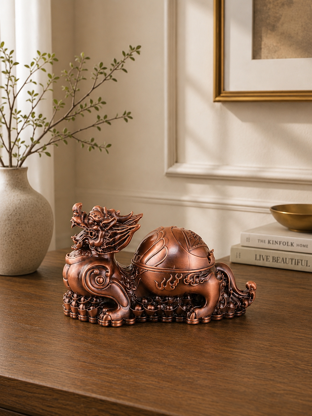 Luxury Chinese Guardian Lion (Pixiu/Foo Dog) Metal Ashtray with Lid | Windproof Decorative Cigarette Ashtray