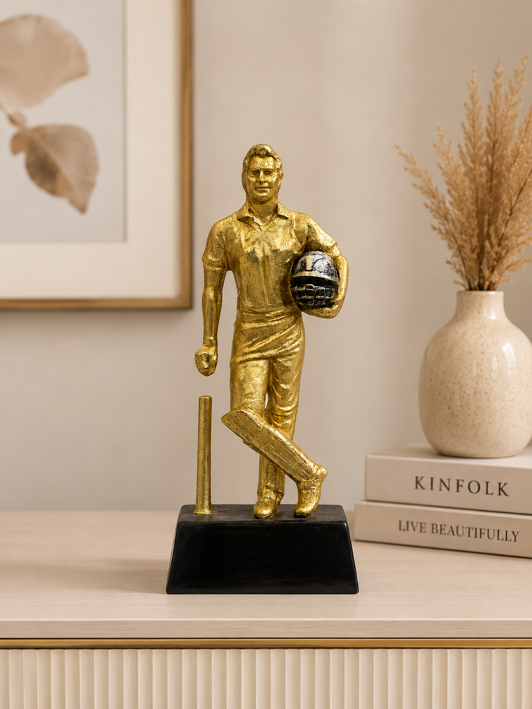 Premium Gold Cricketer Resin Figurine | Cricket Player Decorative Statue for Home & Office