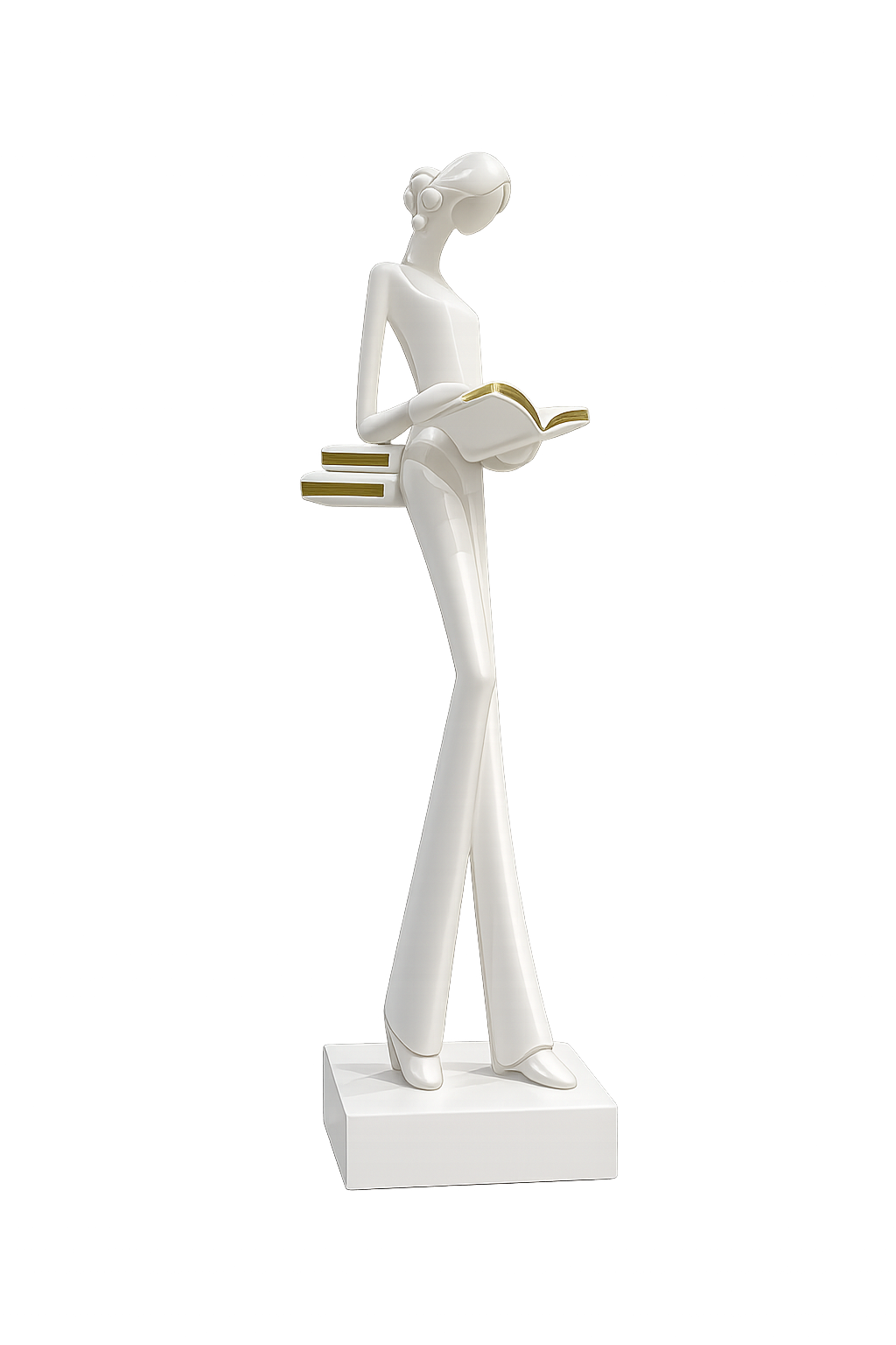 Elegant Lady Reading Book Sculpture | Modern White Resin Home Decor Figurine