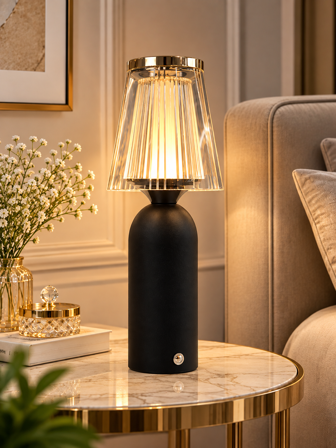 Luxury Black & Gold Crystal Table Lamp – Modern Decorative Bedside Lamp