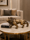 Luxury Walking Lion Sculpture | Gold Resin Animal Statue | Modern Tabletop Home Décor
