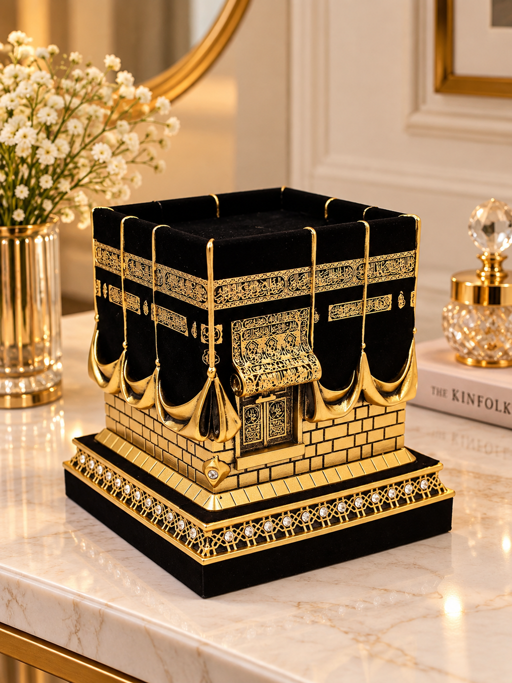 Luxury Kaaba-Inspired Tissue Box Holder – Black & Gold Islamic Home Decor | 3 Sizes