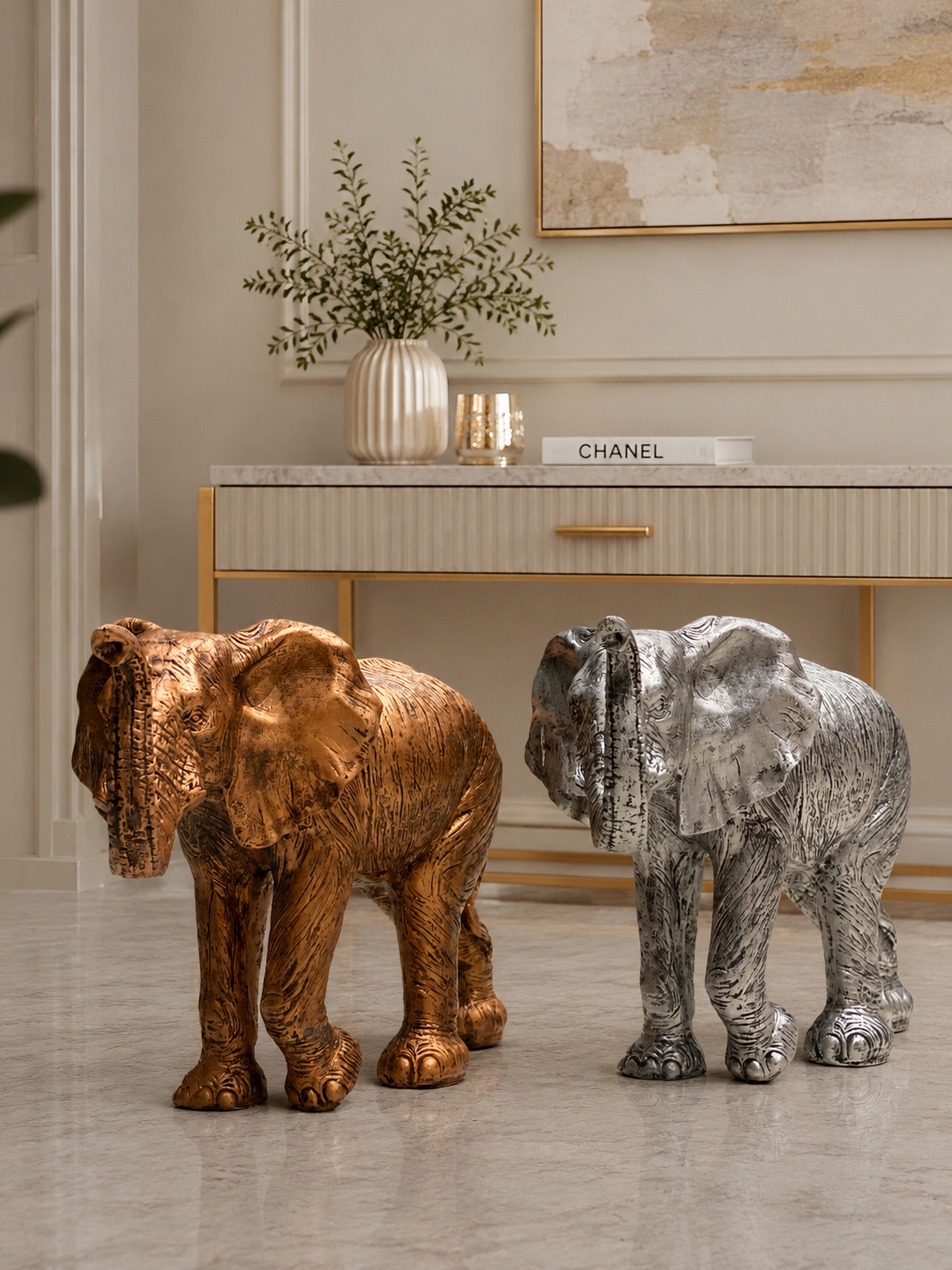 Luxury Elephant Statue Set – Premium Resin Decorative Elephant Sculptures for Home & Office Décor
