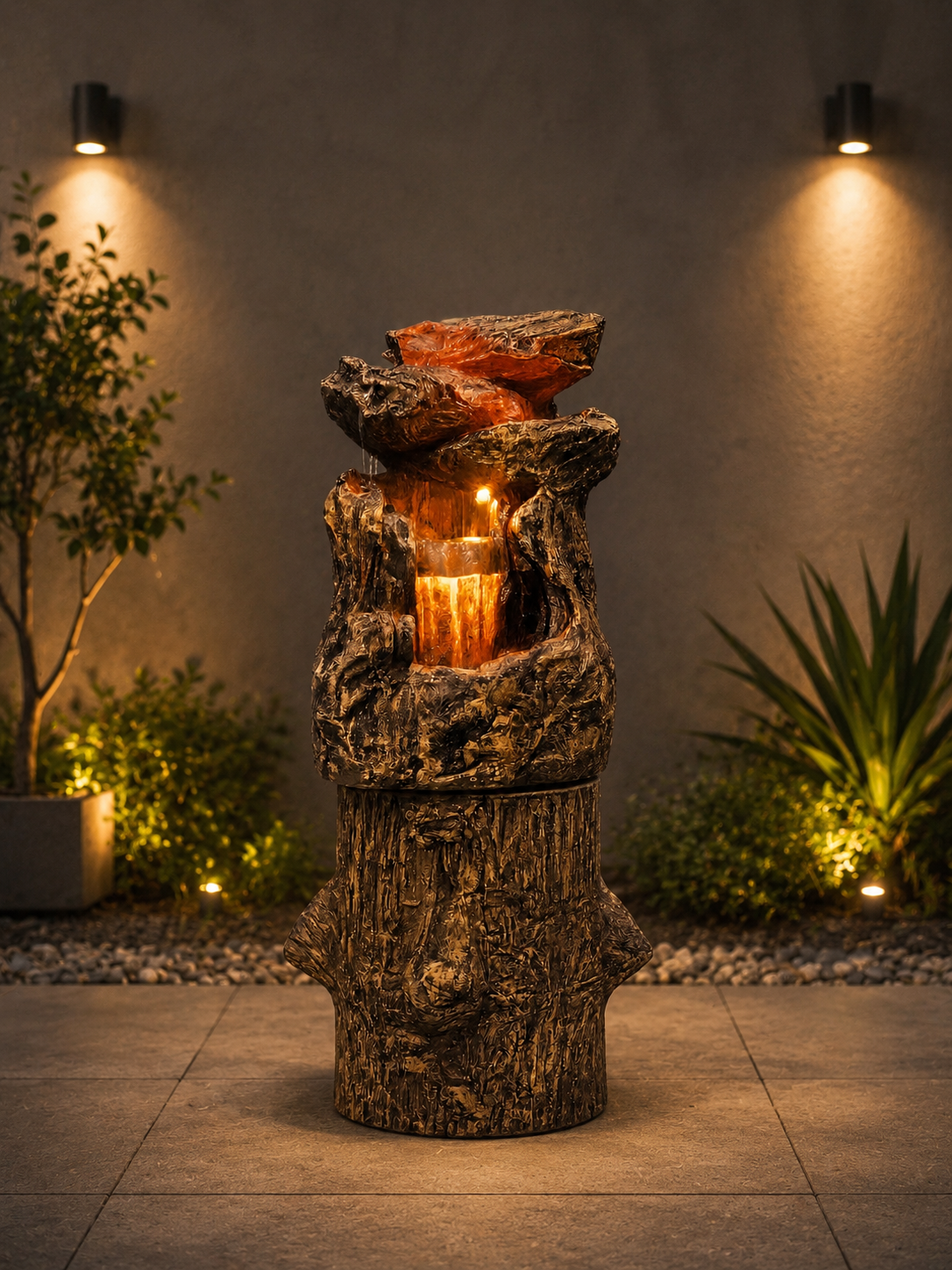 Luxury Indoor & Outdoor Water Fountain with Warm LED Light – Modern Decorative Resin Floor Fountain for Home & Garden