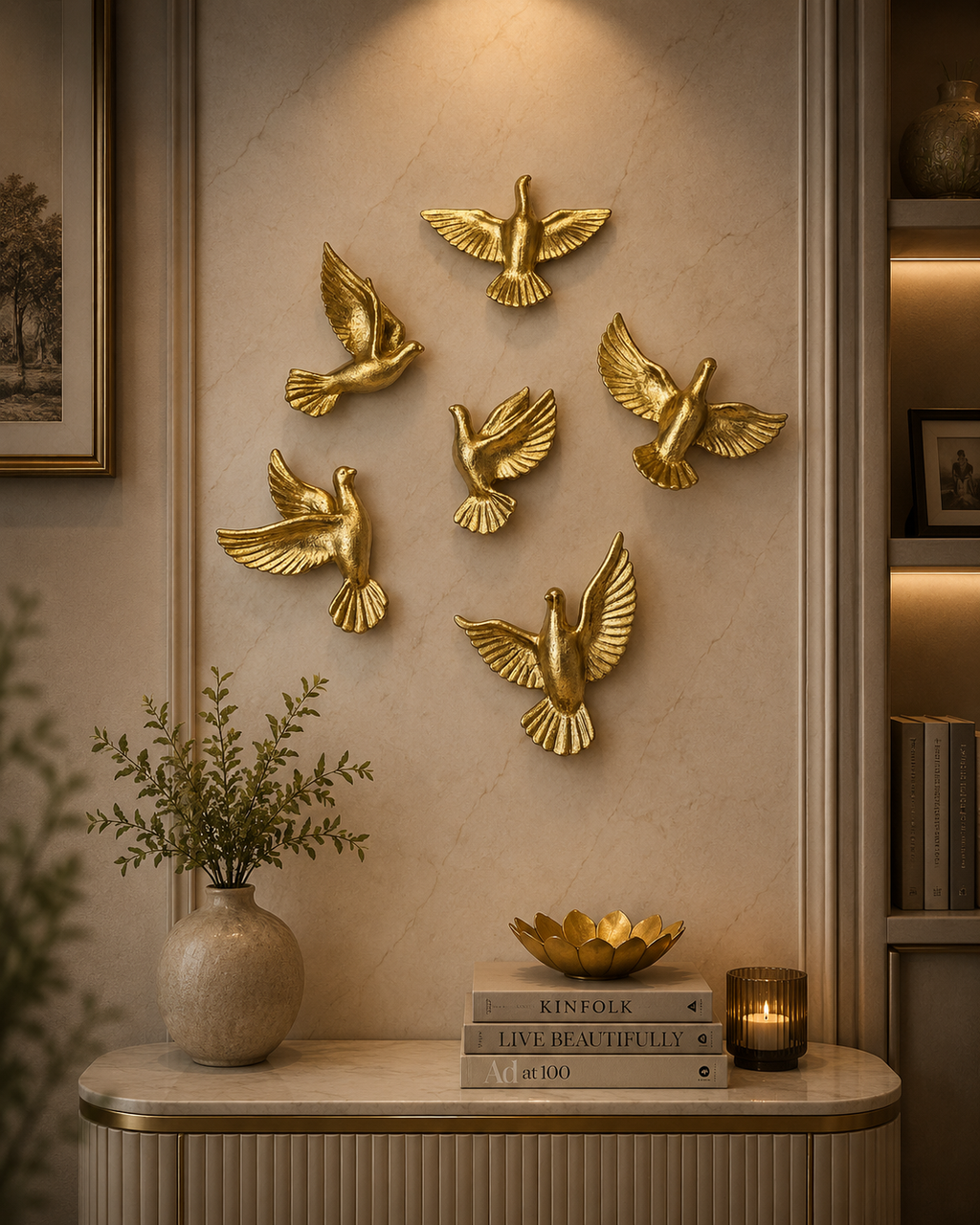Luxury Golden Flying Birds Wall Décor Set (6 Pieces)