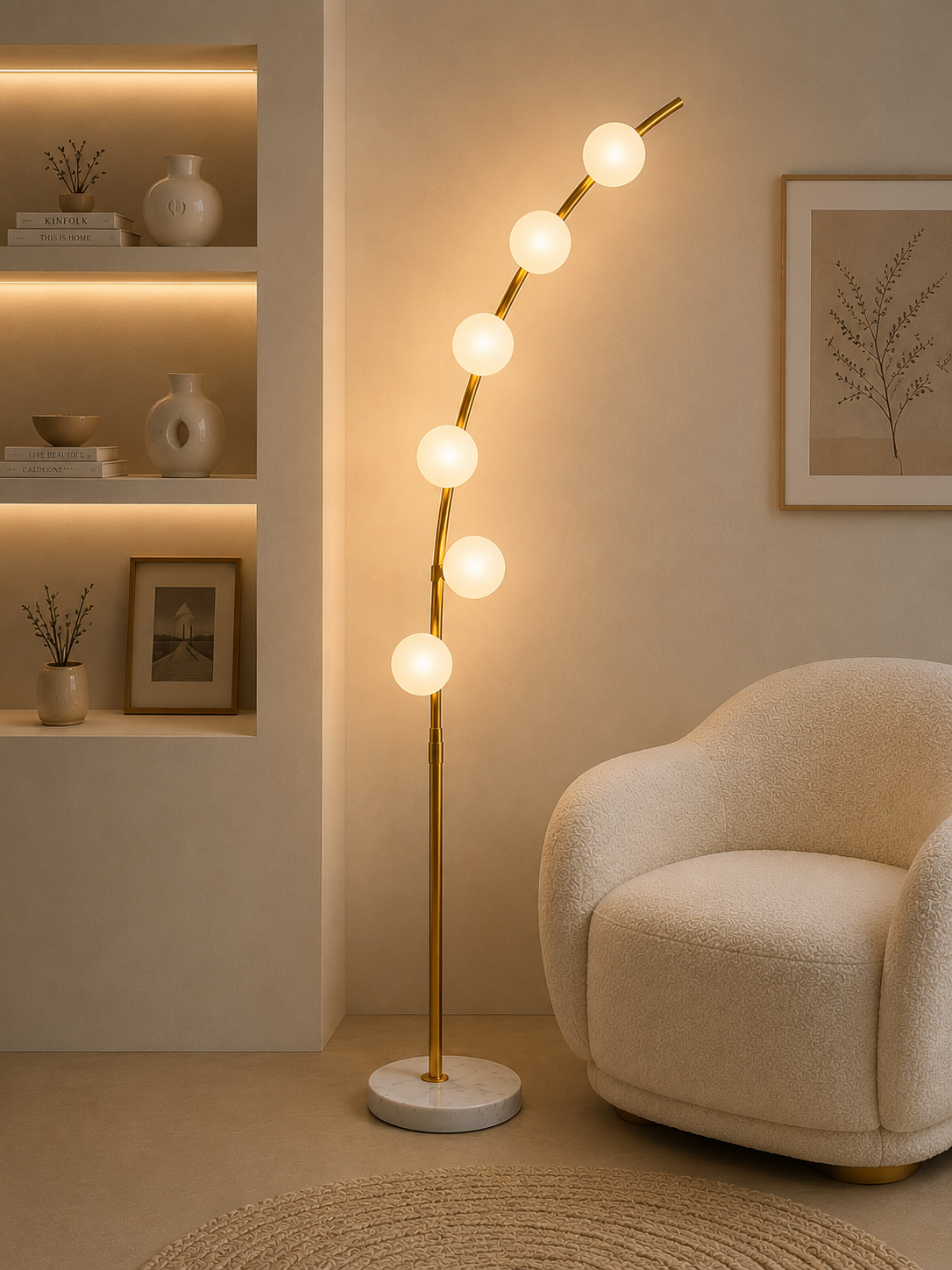 Modern 6-Globe Arch Floor Lamp with Marble Base – Luxury Gold Standing Lamp for Living Room & Bedroom