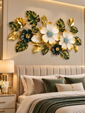 Luxury Gold, Black & Green Floral Metal Wall Art – Elegant Botanical Leaf Décor
