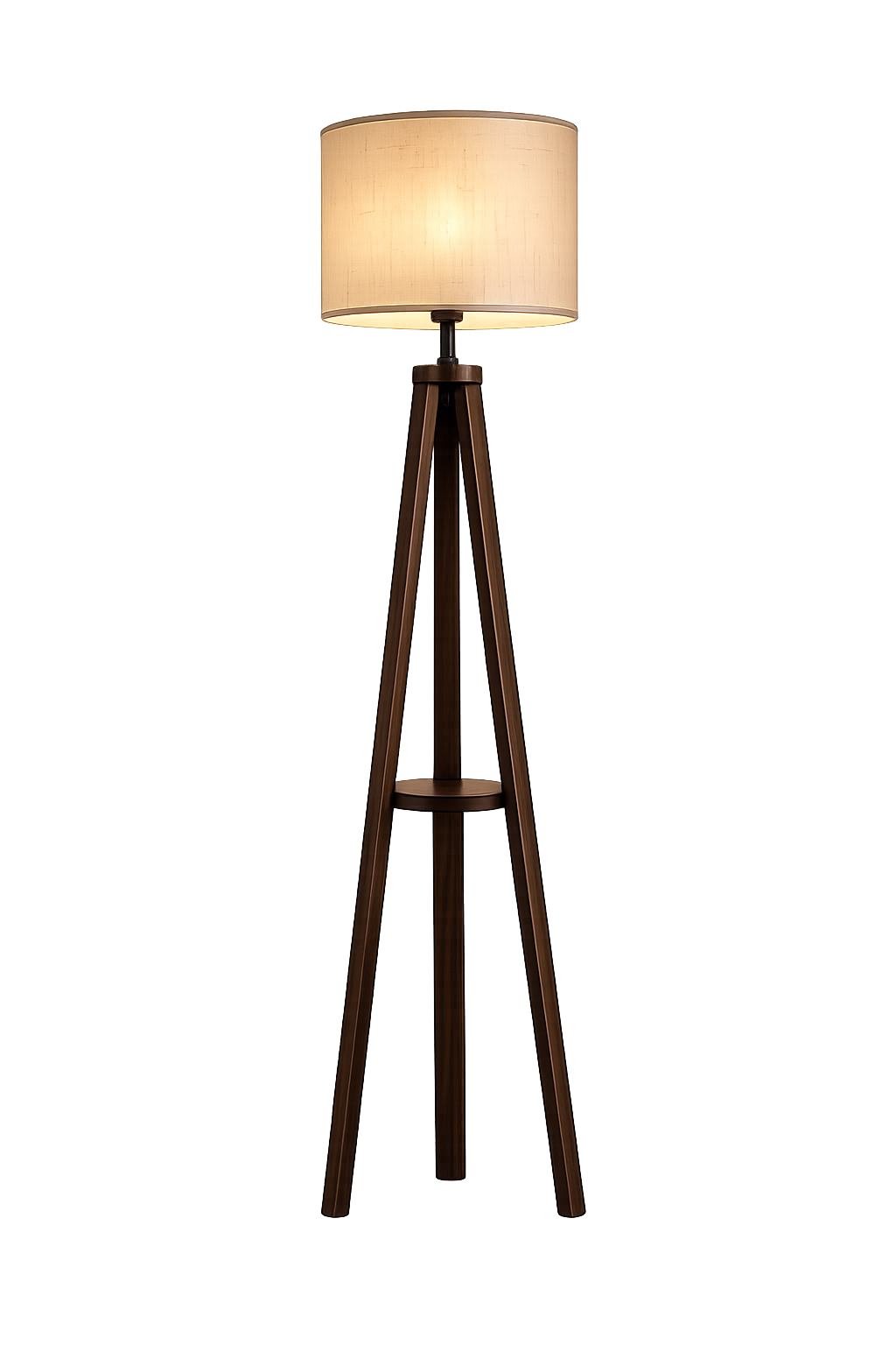 Modern Wooden Tripod Floor Lamp with Fabric Shade | Contemporary Standing Lamp | Living Room & Bedroom Lighting