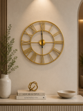 Luxury Gold Roman Numeral Metal Wall Clock – Modern Minimalist Decorative Wall Décor for Living Room, Bedroom & Office