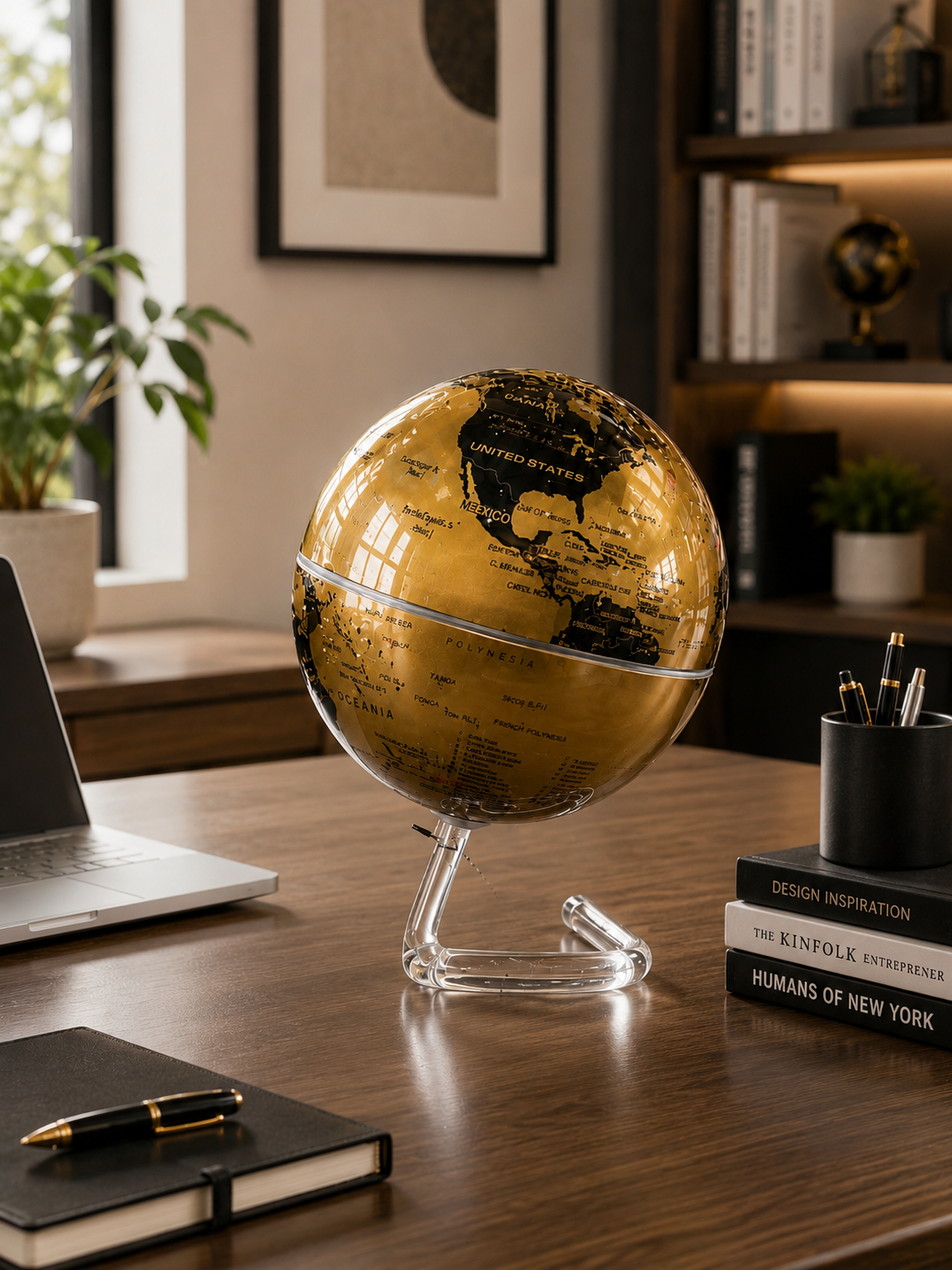 Premium Rotating Golden World Globe with Transparent Stand | Luxury Decorative Spinning Globe for Office, Home & Study