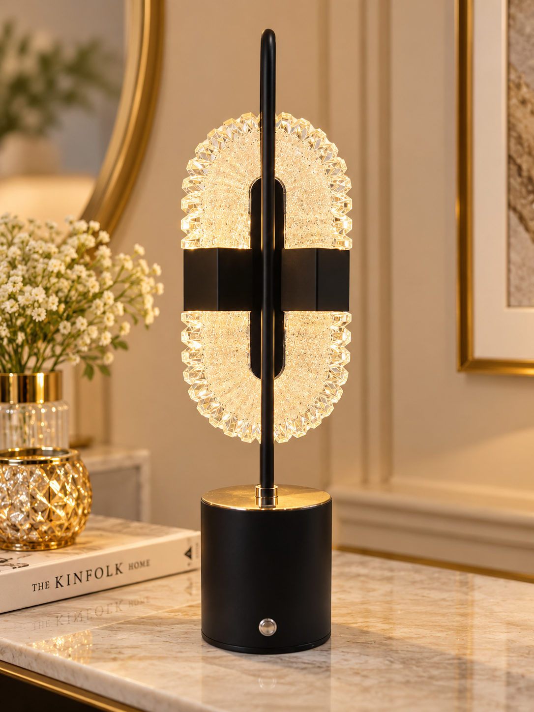 Luxury Acrylic LED Table Lamp – Modern Black & Gold Decorative Lamp