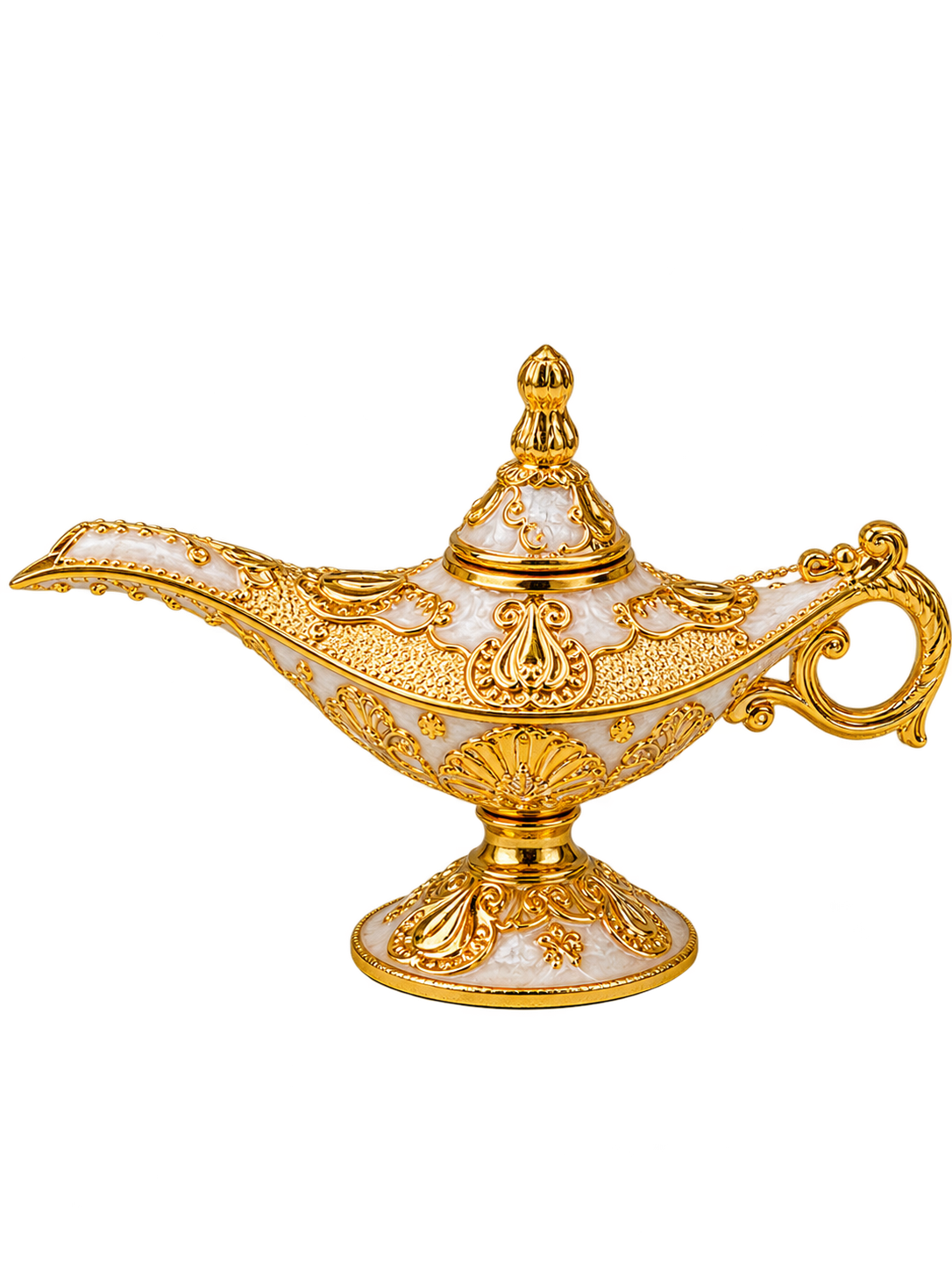 Luxury Aladdin Magic Lamp Decorative Showpiece – Gold & White Ornate Table Décor