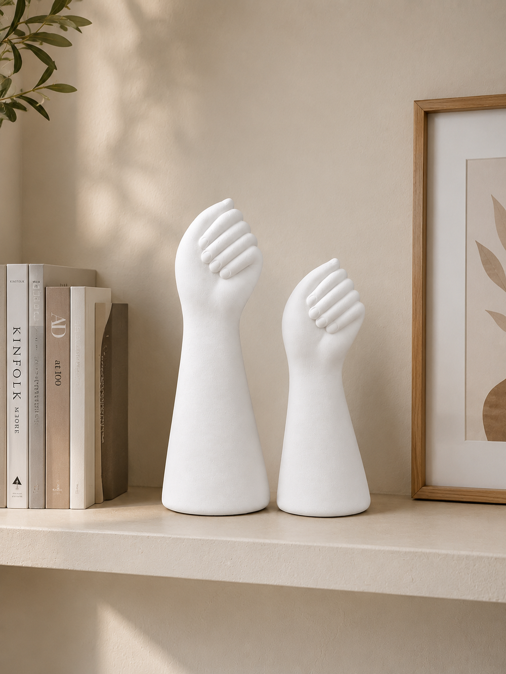 Abstract White Hand Vase Set – Modern Minimalist Ceramic Home Décor Showpiece (Set of 2)