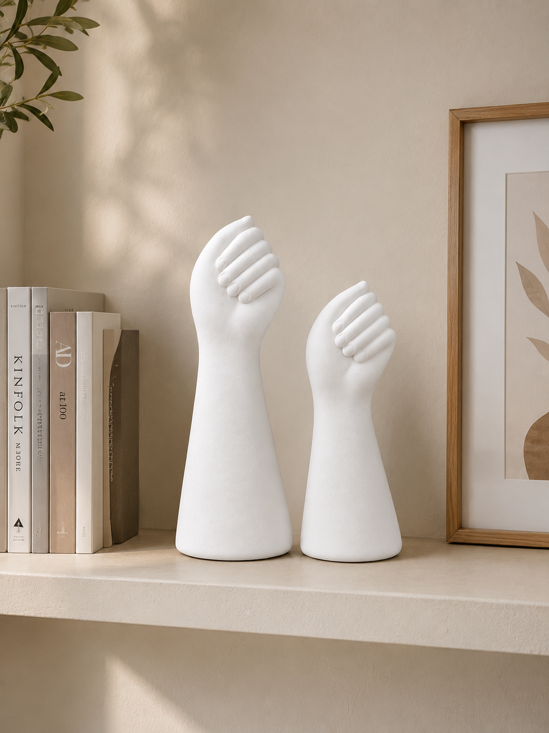 Abstract White Hand Vase Set – Modern Minimalist Ceramic Home Décor Showpiece (Set of 2)