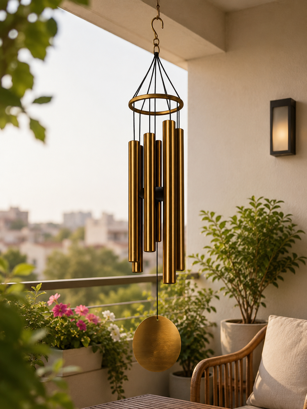 Natural Melody Premium Metal Wind Chime | Gold Indoor/Outdoor Hanging Wind Chimes | Balcony & Garden Decor