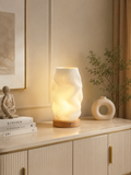 Modern Wave Table Lamp & Decorative Flower Vase | Wooden Base & Fibre Shade