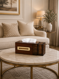 Luxury Wooden Tissue Box Holder with Hammered Resin Organizer | Premium Decorative Tissue Box Cover for Living Room & Office
