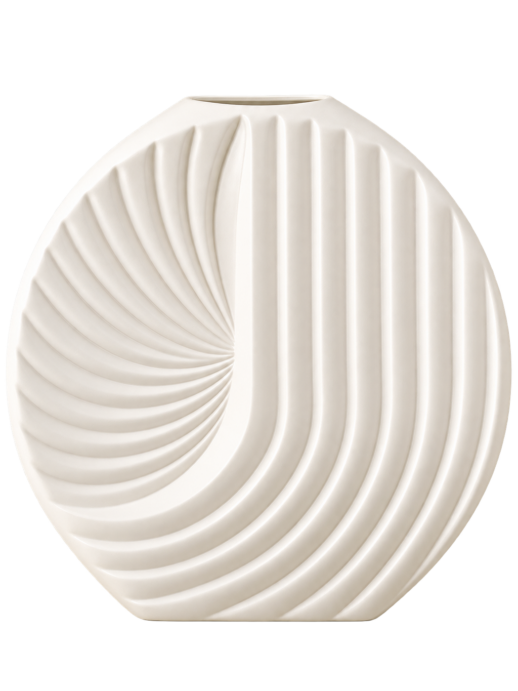Modern White Sculptural Ceramic Vase – Ribbed Fan Design Decorative Vase