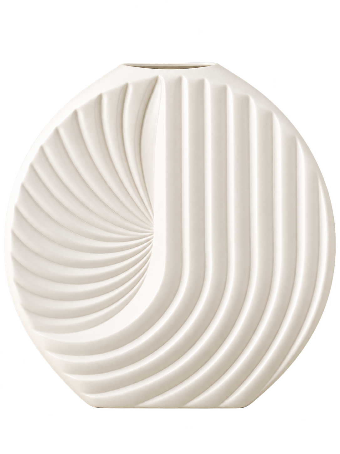 Modern White Sculptural Ceramic Vase – Ribbed Fan Design Decorative Vase