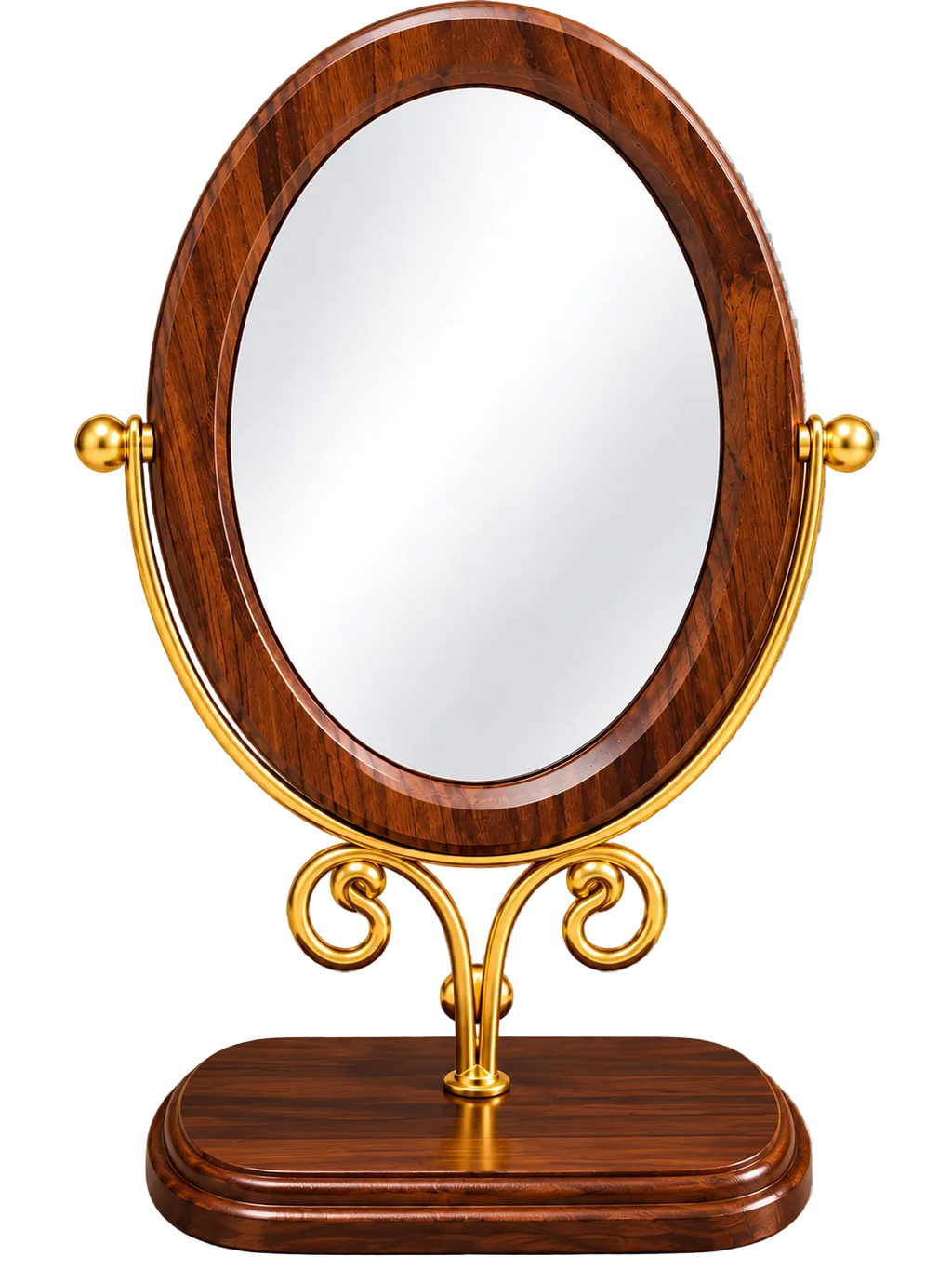 Luxury Oval Wooden Table Mirror with Ornate Gold Stand – Elegant Dressing Vanity Mirror
