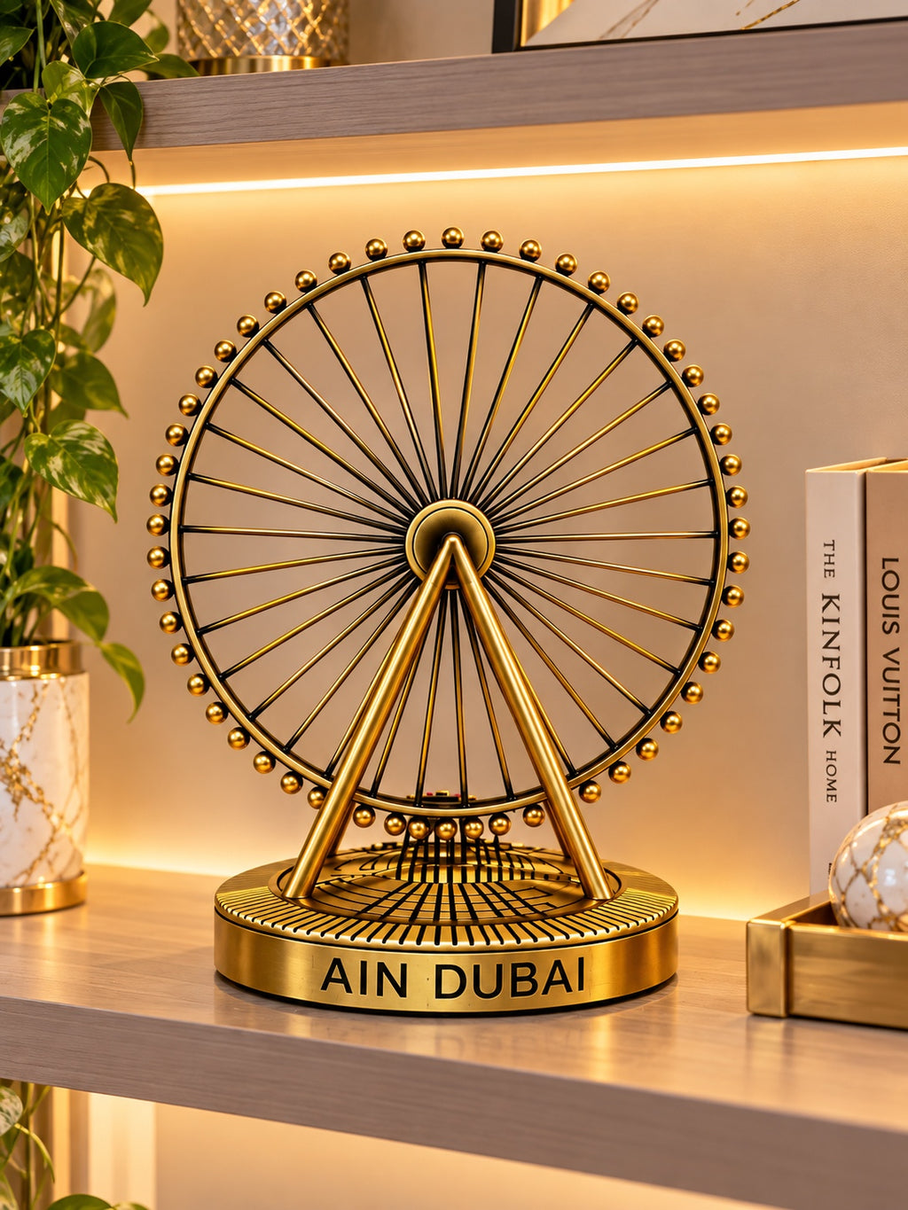 Ain Dubai Ferris Wheel Decorative Showpiece – Golden Tabletop Sculpture