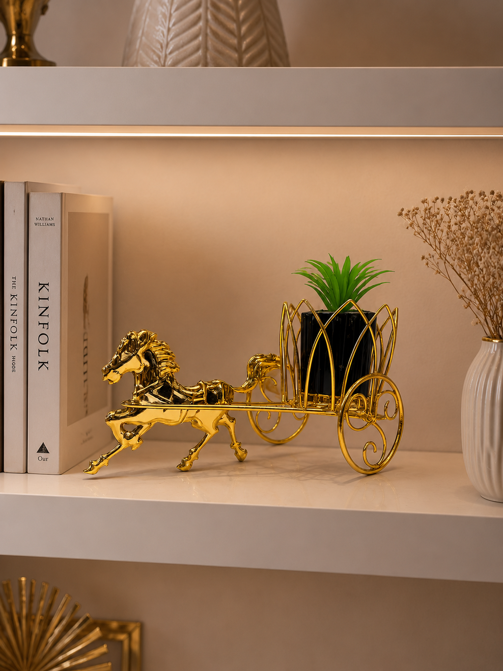 Luxury Golden Horse Cart Planter & Decorative Flower Pot