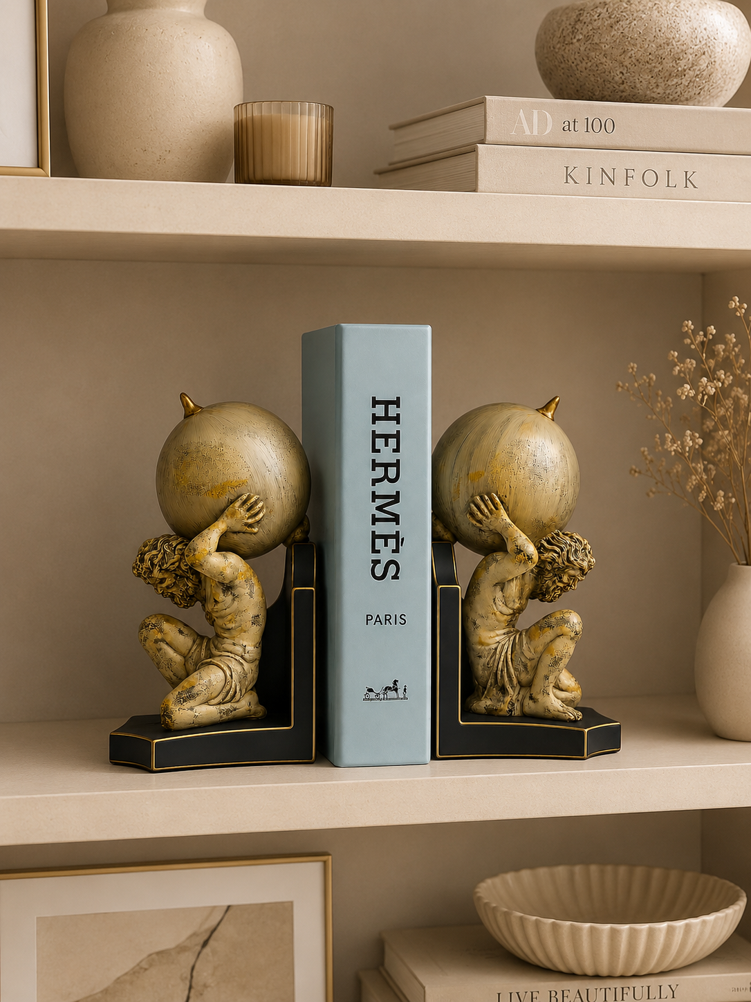 Atlas Globe Bookends – Luxury Resin Decorative Book Holder Set for Home & Office