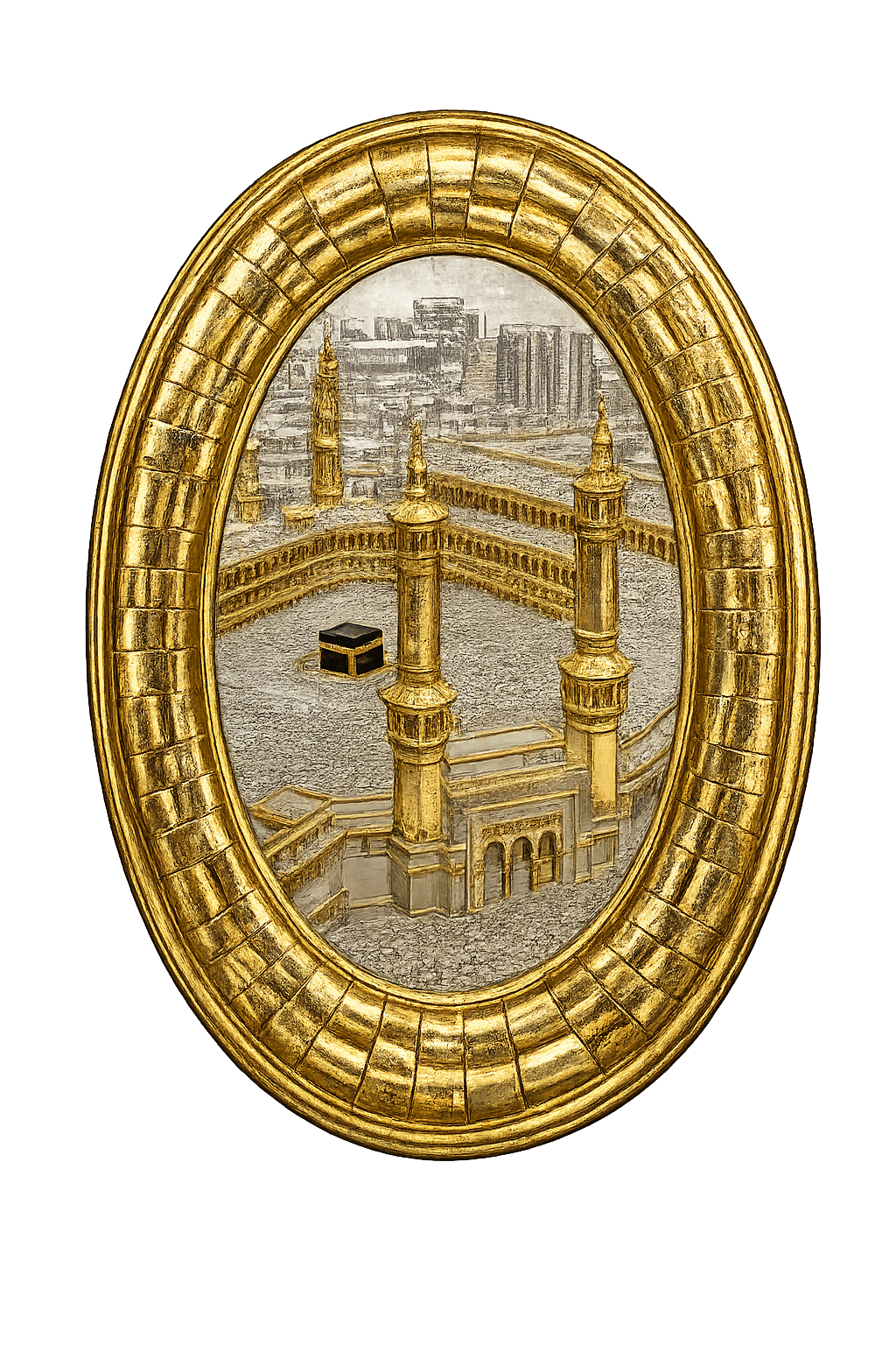 Luxury Gold Kaaba Wall Art – Islamic Oval Decorative Wall Hanging