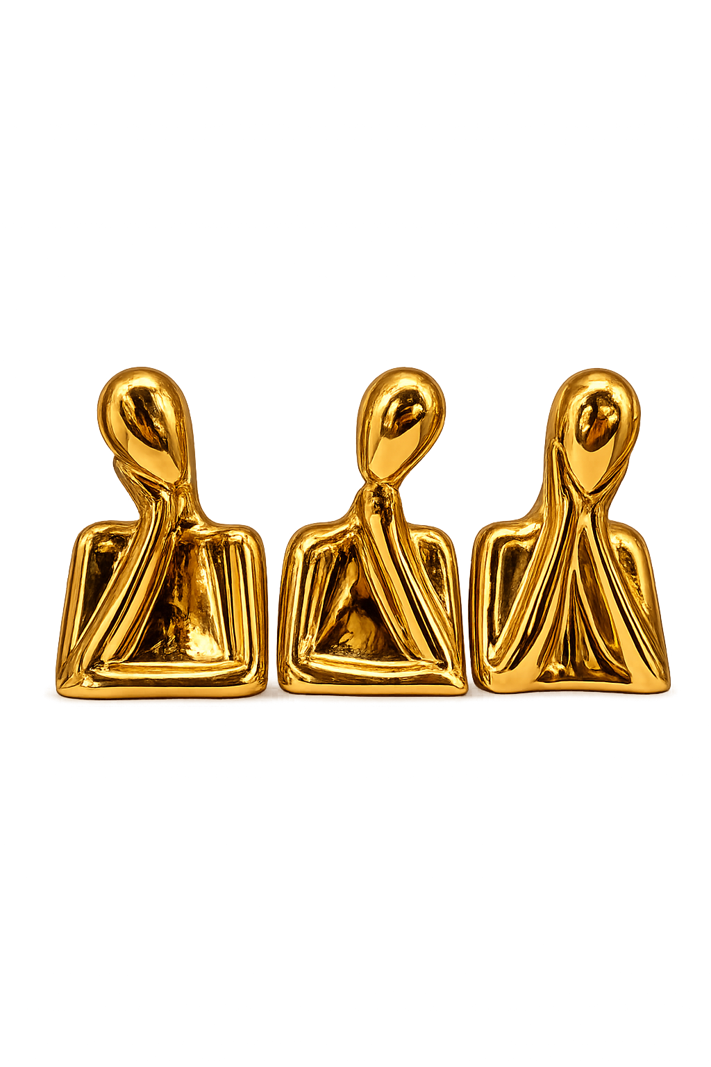 Abstract Thinker Figurine Set of 3 – Modern Gold Ceramic Sculptures | Luxury Home & Office Decor