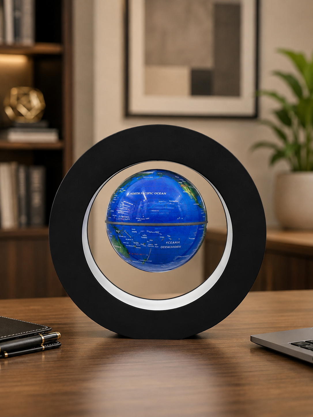 Premium Floating Magnetic Globe with LED Light | Rotating Levitation World Globe with Modern Circular Display Stand
