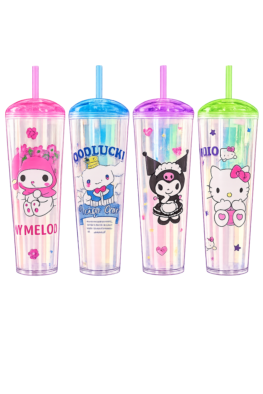 Cute Sanrio Character Holographic Sipper Tumbler – Double-Walled Travel Cup with Straw