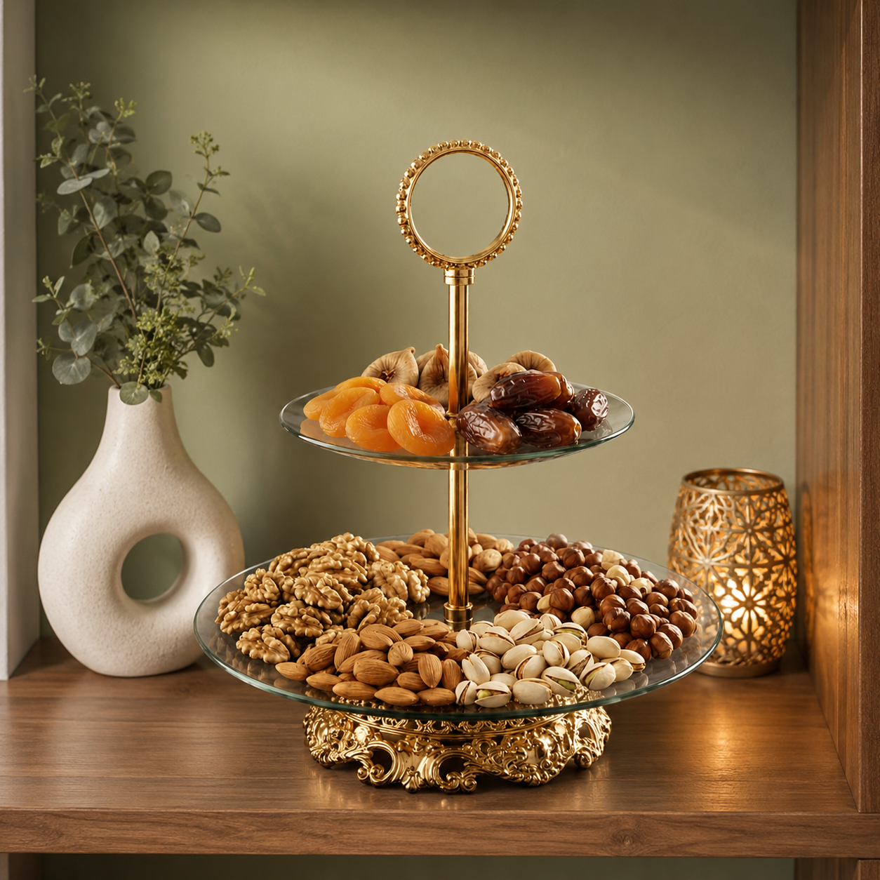 Elegant Ceramic and Metal Decorative Serving Tray | Luxury Organizer for Living Room & Vanity