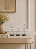 Elegant Silver Floral Crystal Taper Candle Holder Set of 3 – Decorative Metal Candlestick Stand