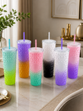 Aesthetic Gradient Honeycomb Cold Cup – Leakproof Acrylic Iced Coffee Tumbler