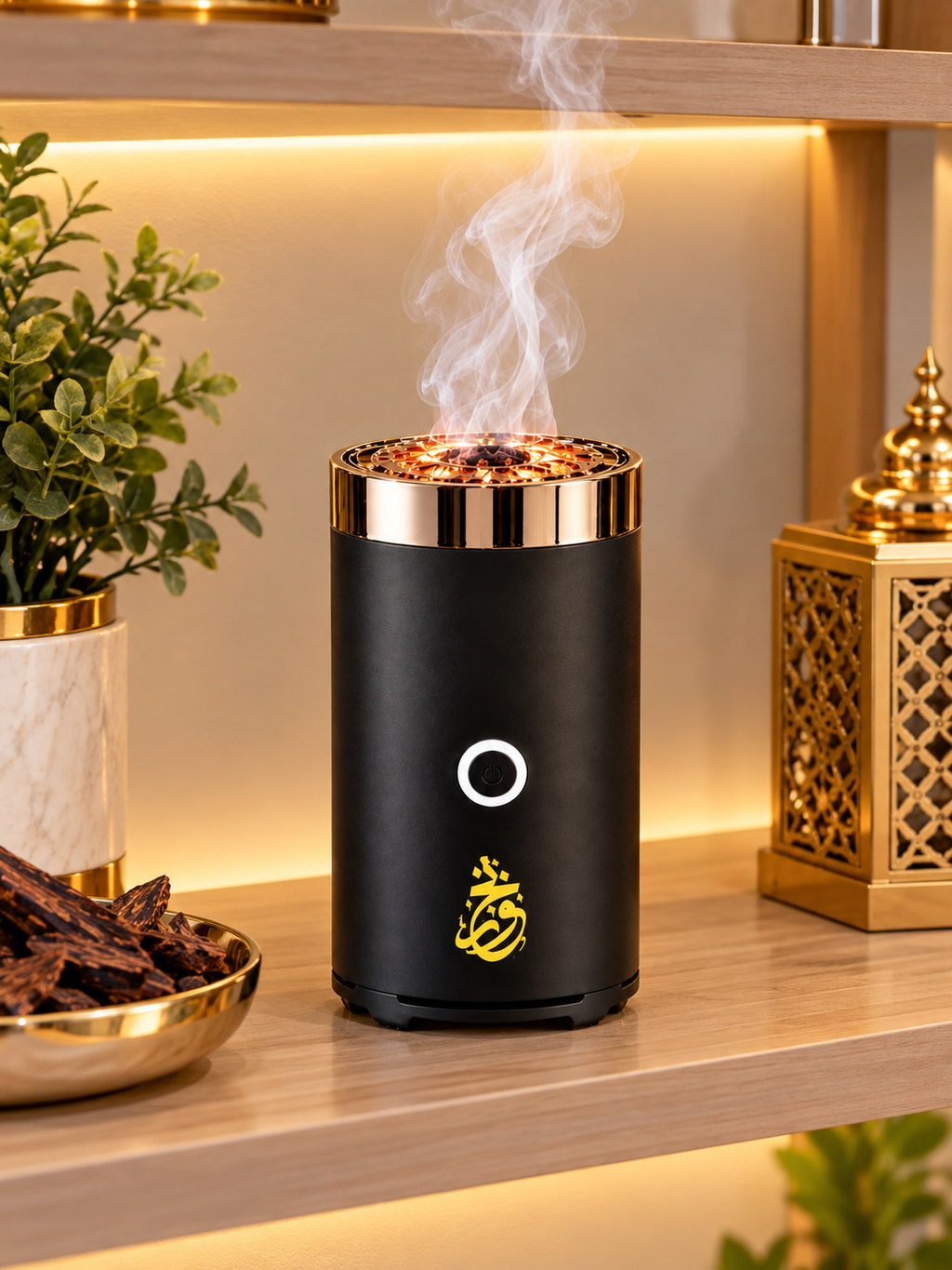 Electric Bakhoor Burner – Black & Gold Automatic Incense Oud Heater for Home and Office