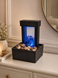 Modern Black Waterfall Fountain with LED Lights & Decorative Stones