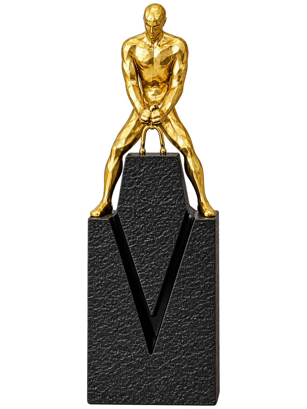 Luxury Golden Golfer Sculpture on Black Textured Base – Modern Sports Decorative Showpiece