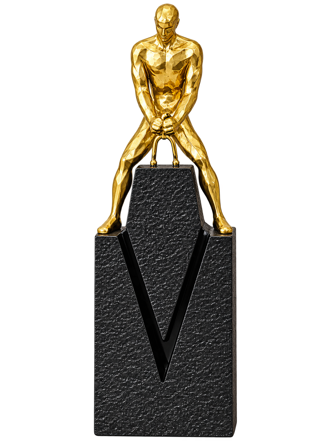 Luxury Golden Golfer Sculpture on Black Textured Base – Modern Sports Decorative Showpiece