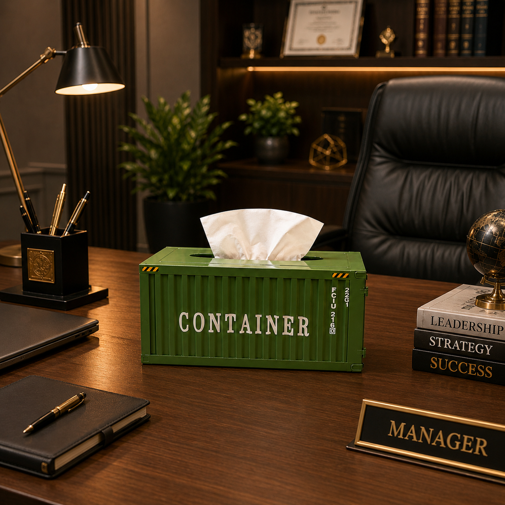 Container Style Tissue Box Holder | Creative Desktop Tissue Dispenser | Decorative Storage Box | Home & Office Organizer