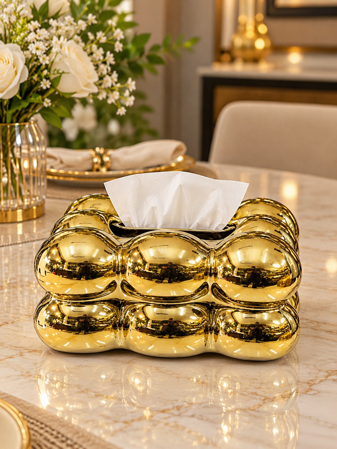 Luxury Bubble Ceramic Tissue Box Cover – Modern Decorative Tissue Holder