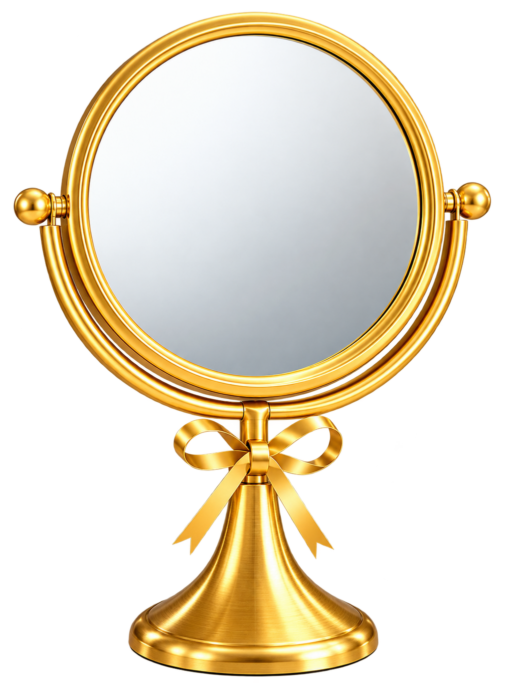 Luxury Gold Round Tabletop Vanity Mirror with Elegant Bow Accent – Decorative Dressing Mirror