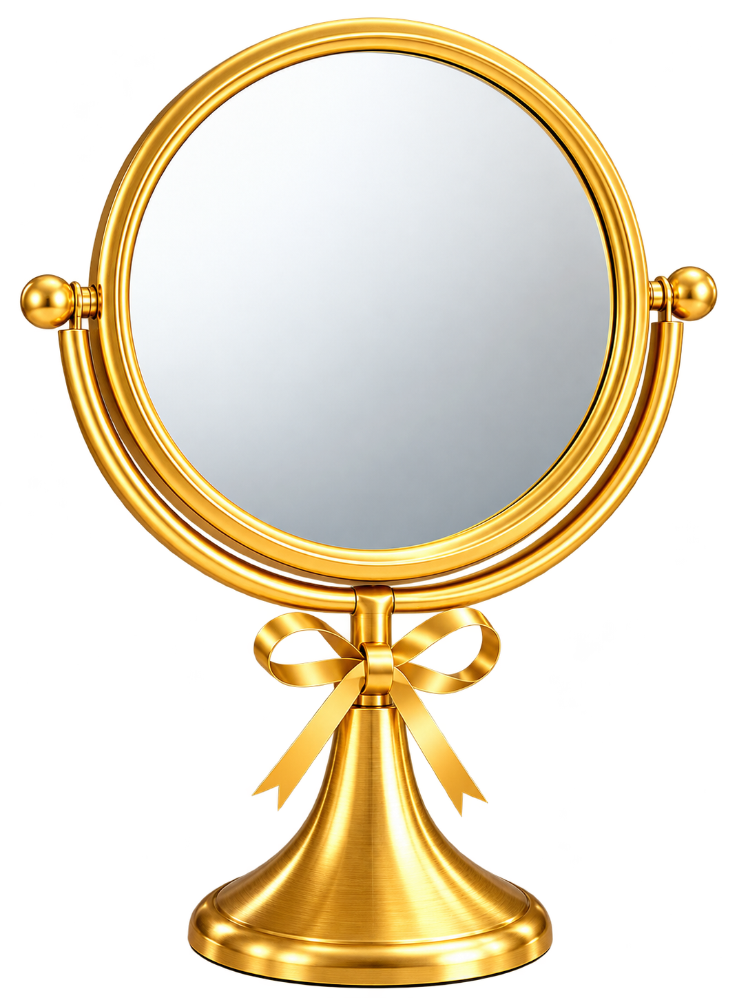 Luxury Gold Round Tabletop Vanity Mirror with Elegant Bow Accent – Decorative Dressing Mirror