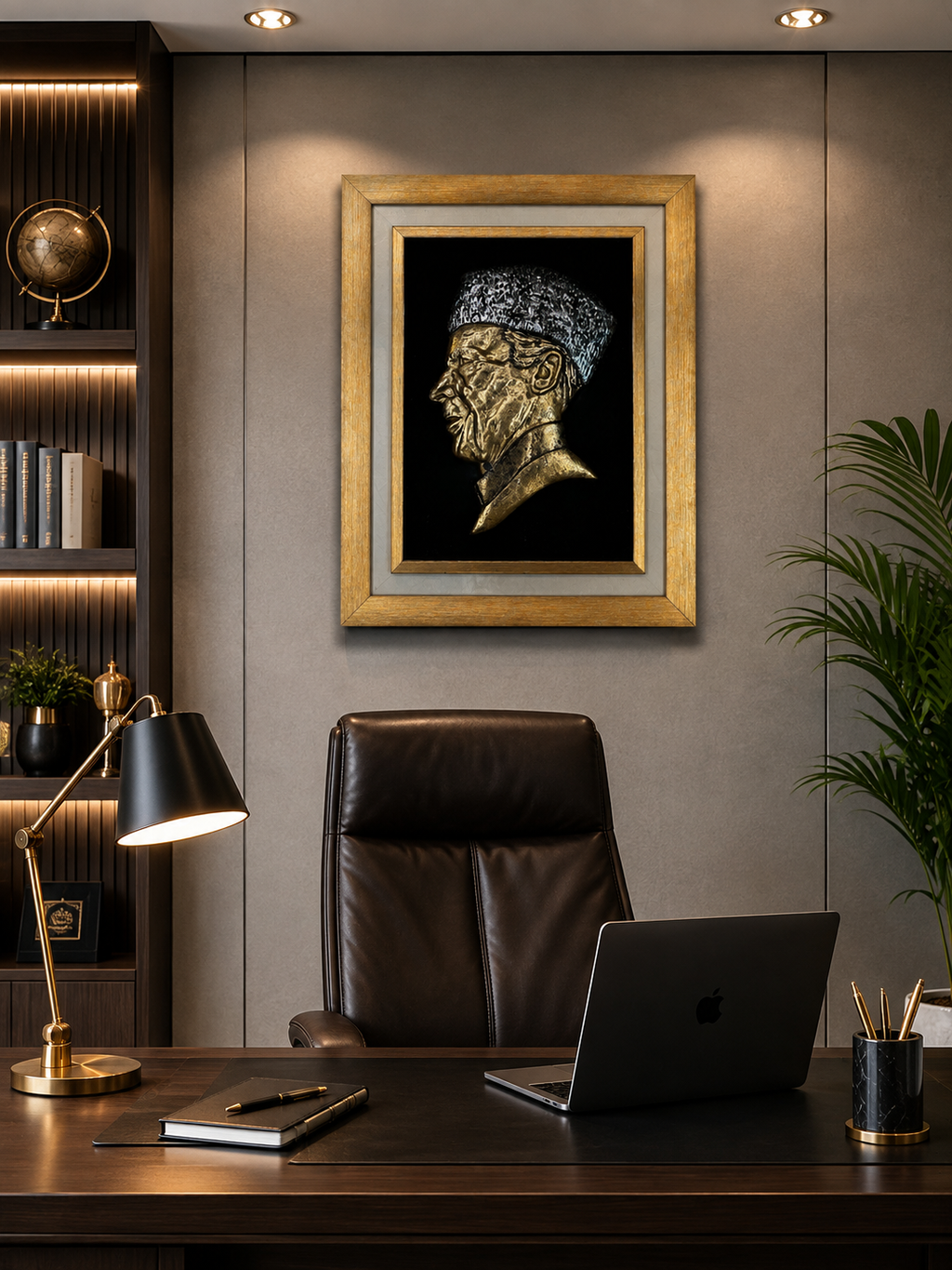 Luxury Golden Quaid e Azam Sculpture Vintage Portrait Wall Art Frame