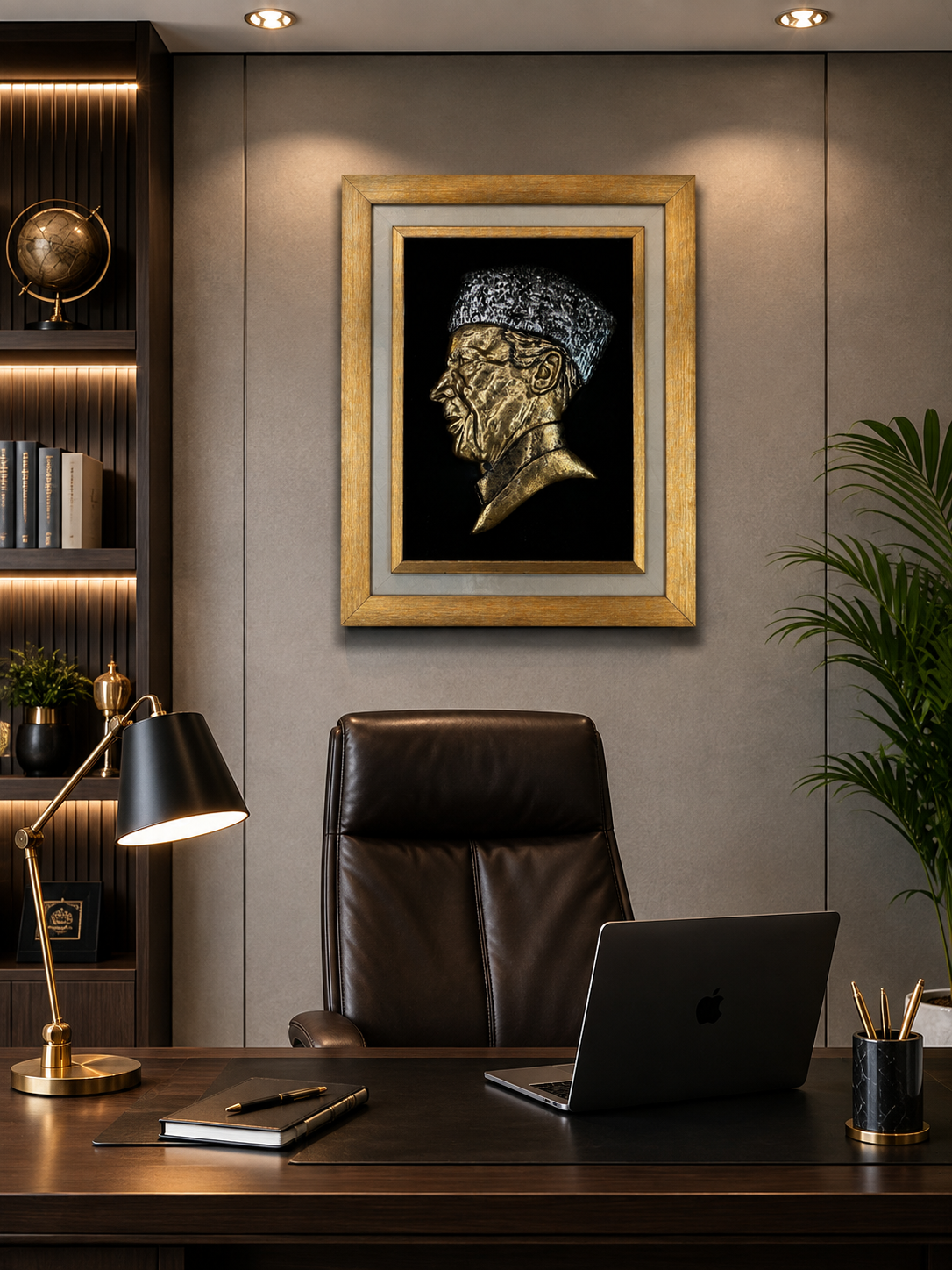 Luxury Golden Quaid e Azam Sculpture Vintage Portrait Wall Art Frame