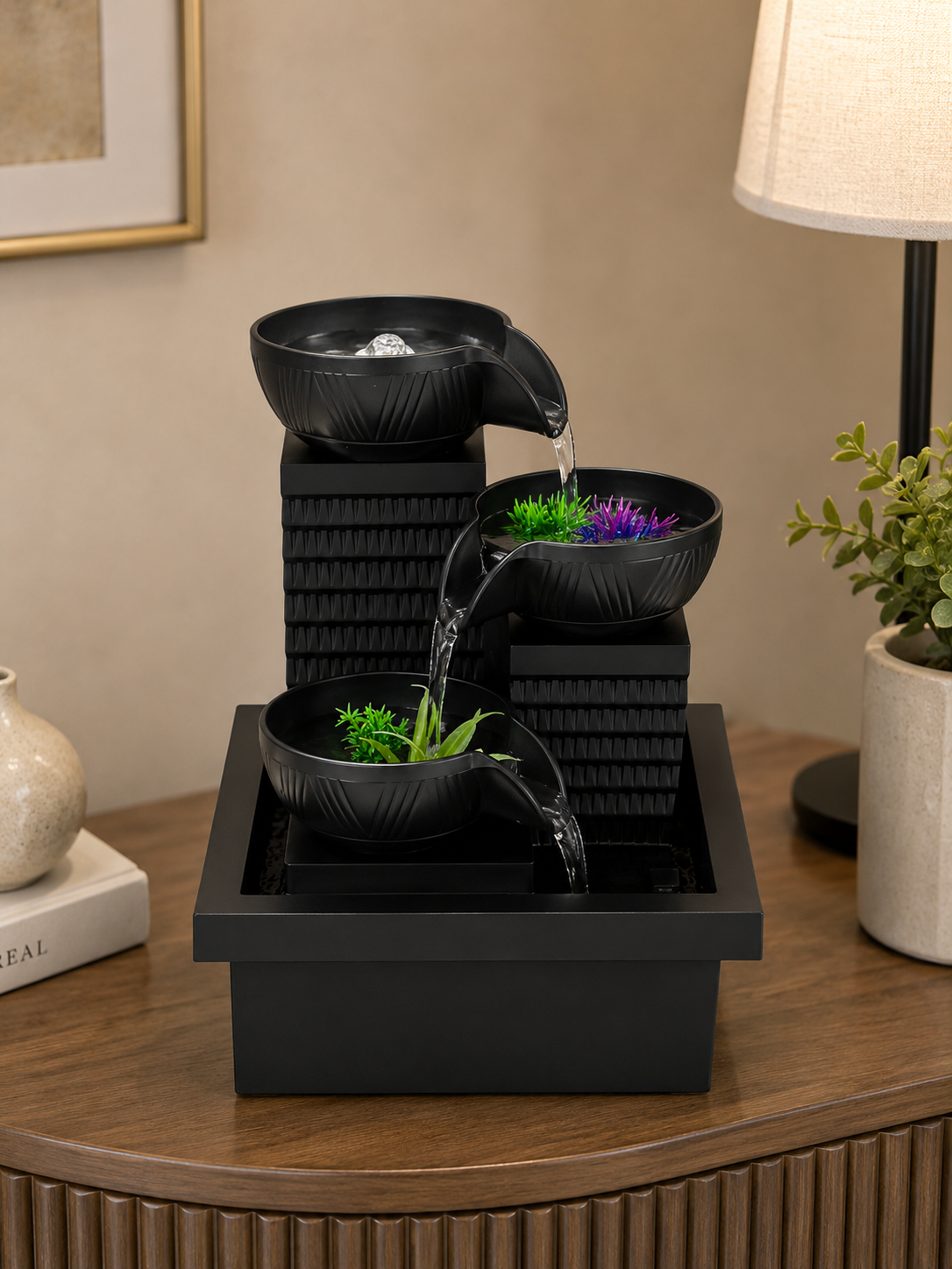 Luxury Black 3-Tier Cascading Bowl Water Fountain