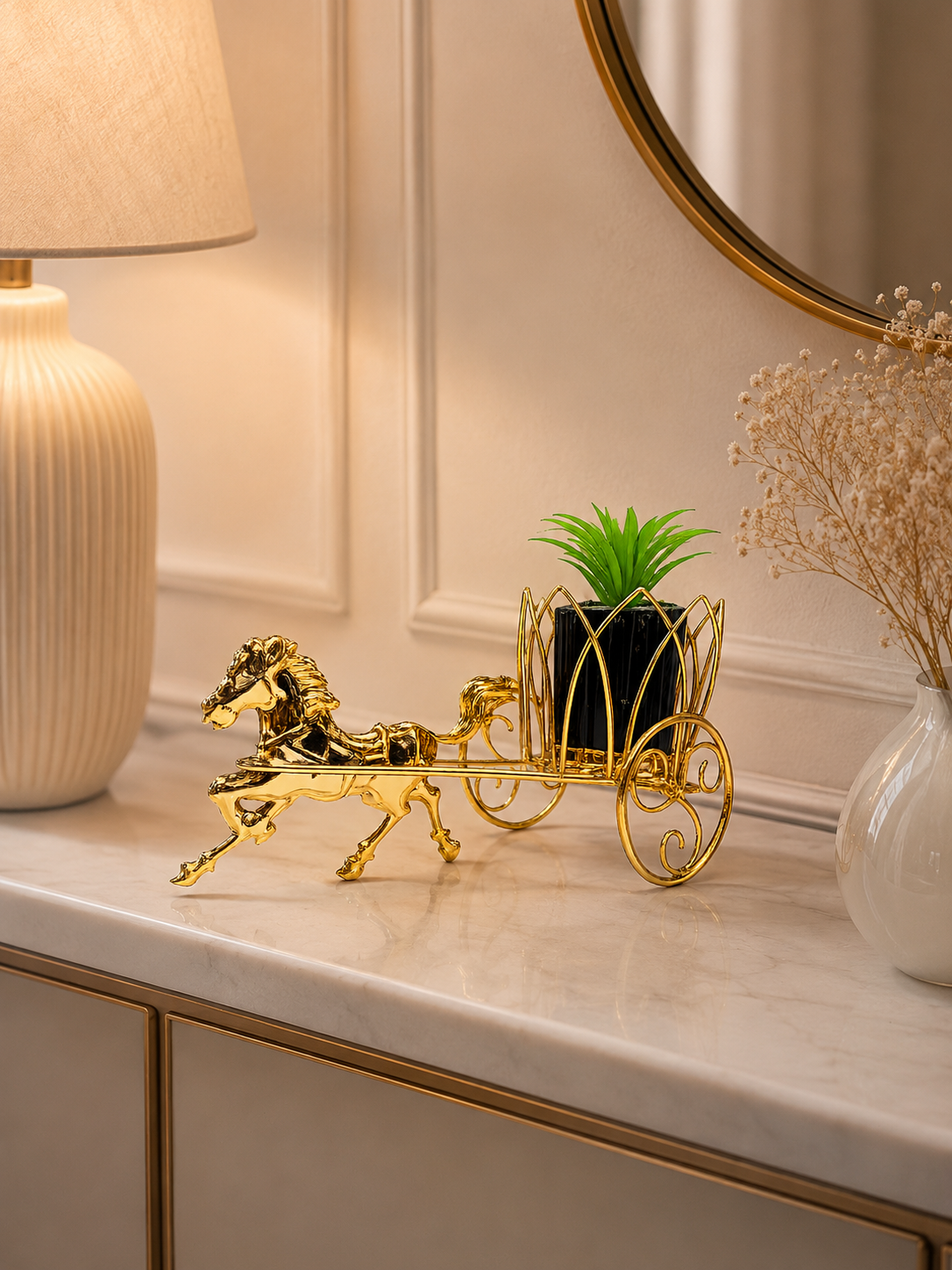 Luxury Golden Horse Cart Planter & Decorative Flower Pot