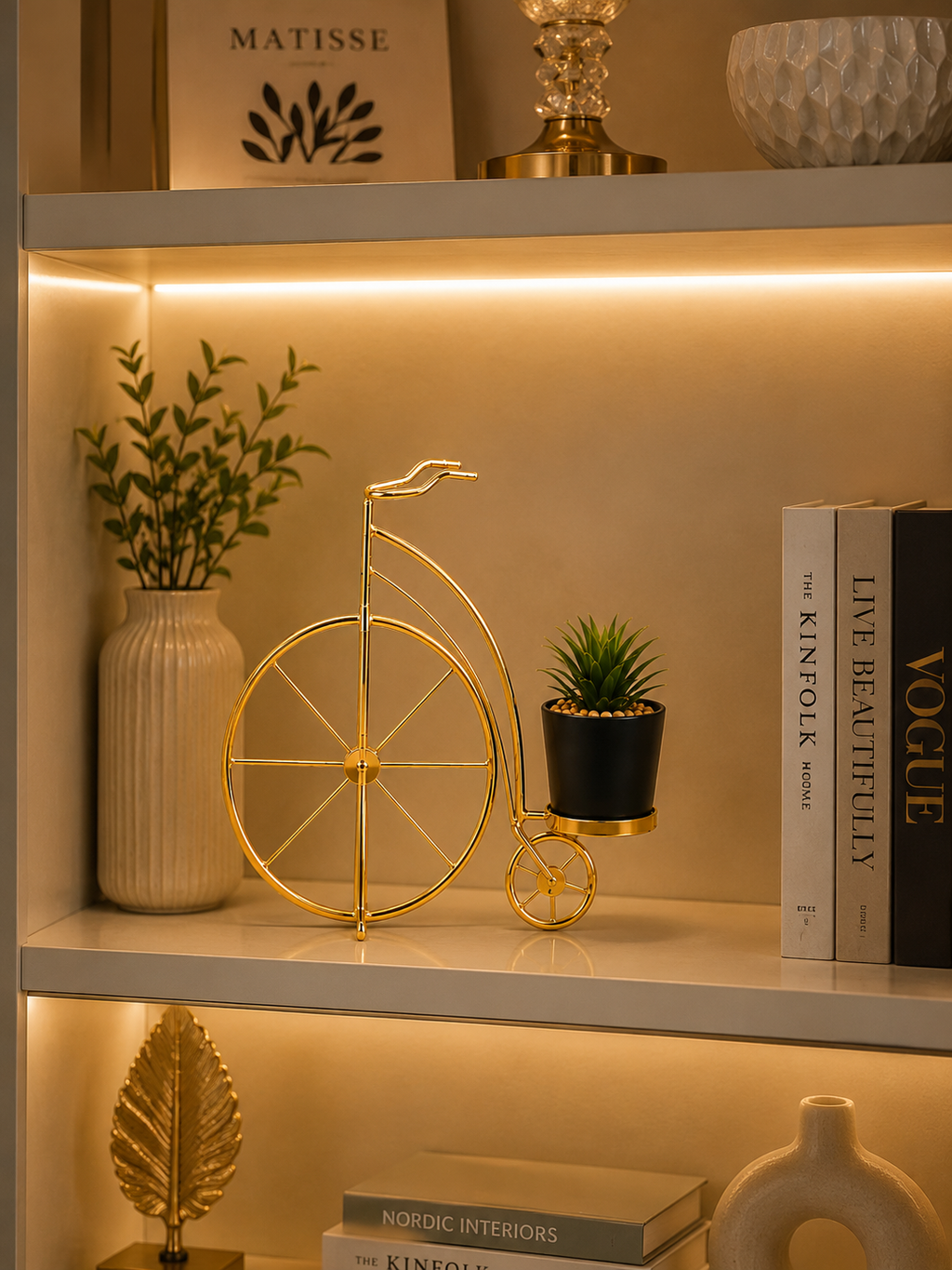 Luxury Gold Bicycle Metal Plant Holder with Pot | Modern Decorative Tabletop Planter